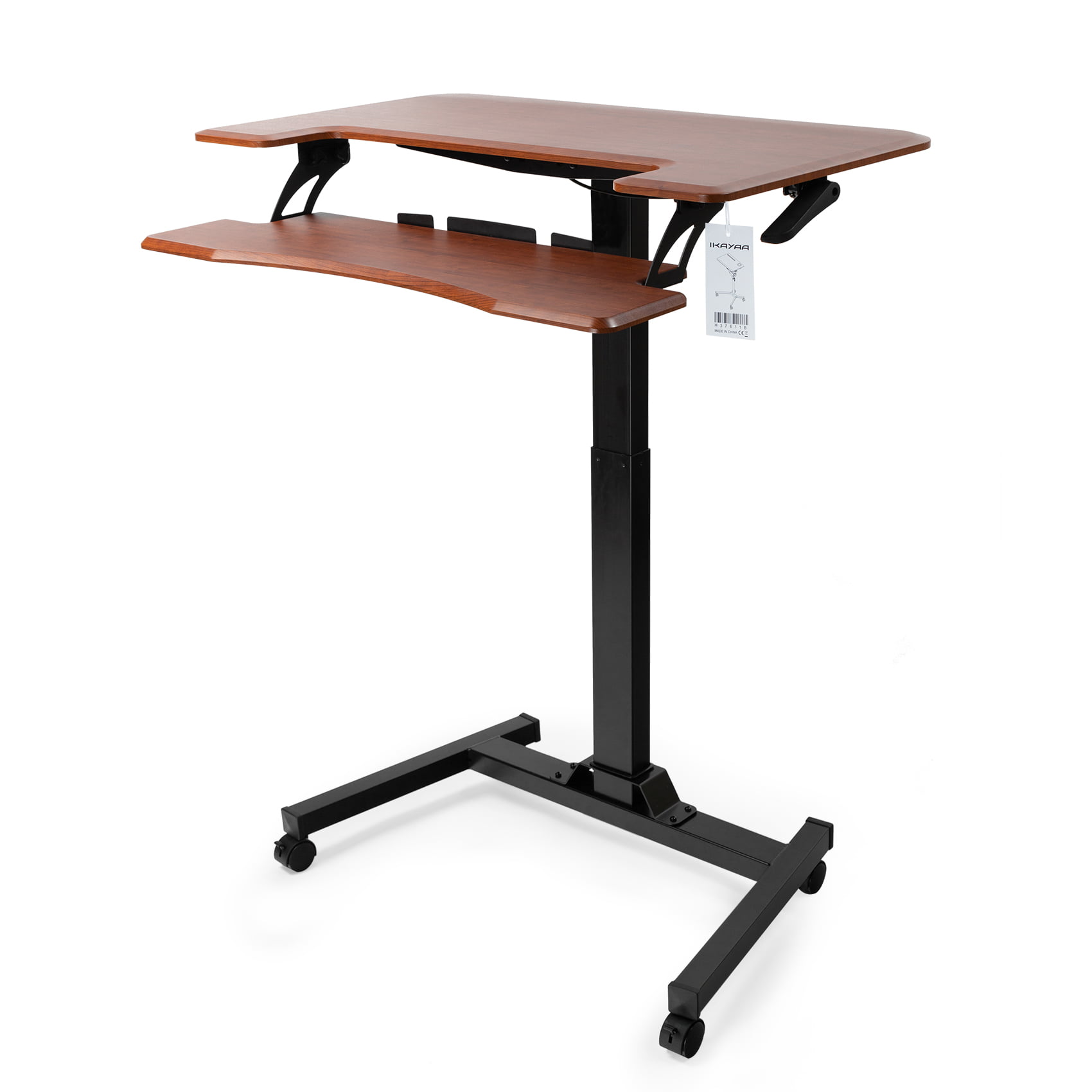 Details about   Computer Desk Table Rolling  2-Shelf Locking Caster Workstation  Adjustable 
