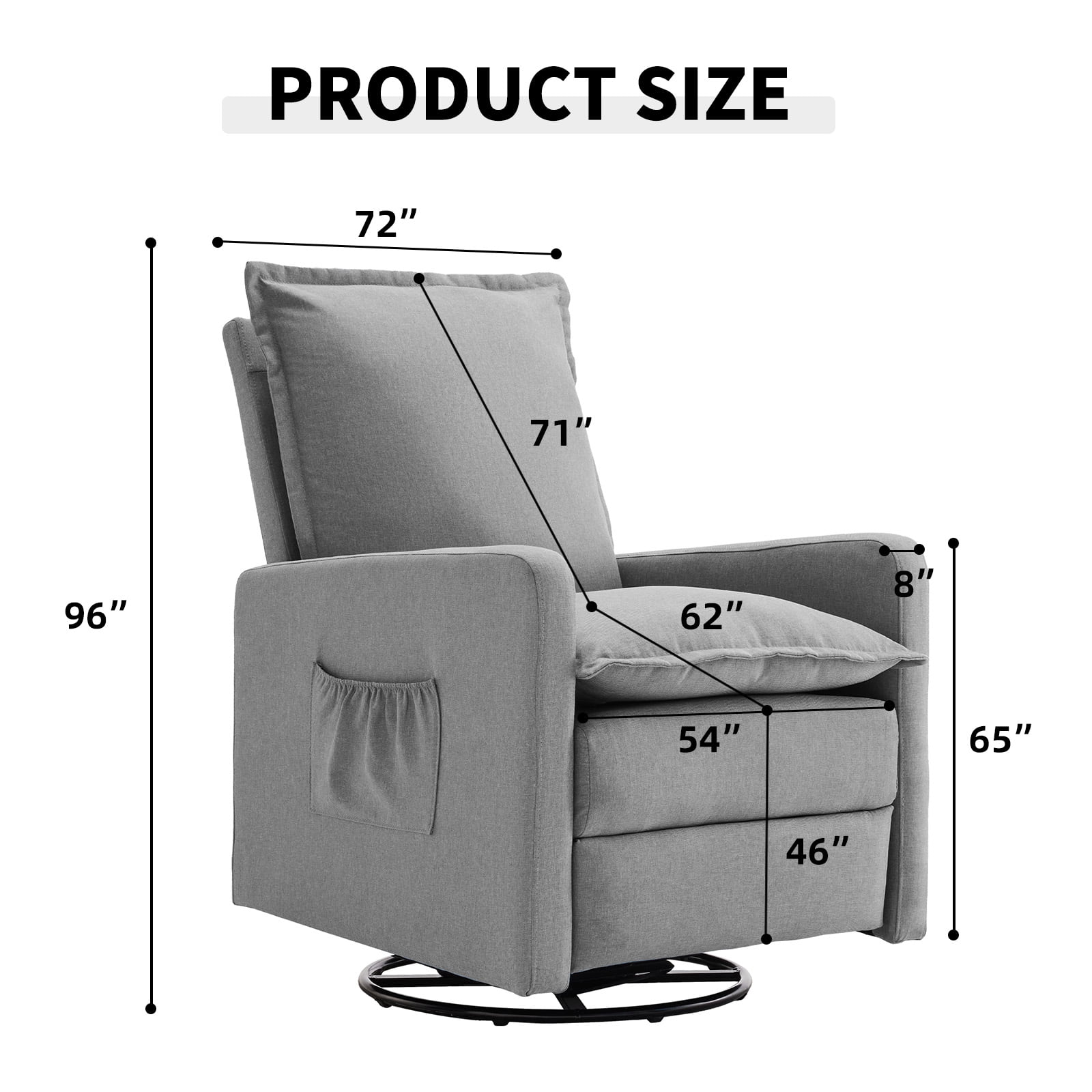 Techmilly Upholstered Glider Recliner Rocking Chair and Nursery Recliner for Nursery and Living Room, Bedroom,Linen Light Gray