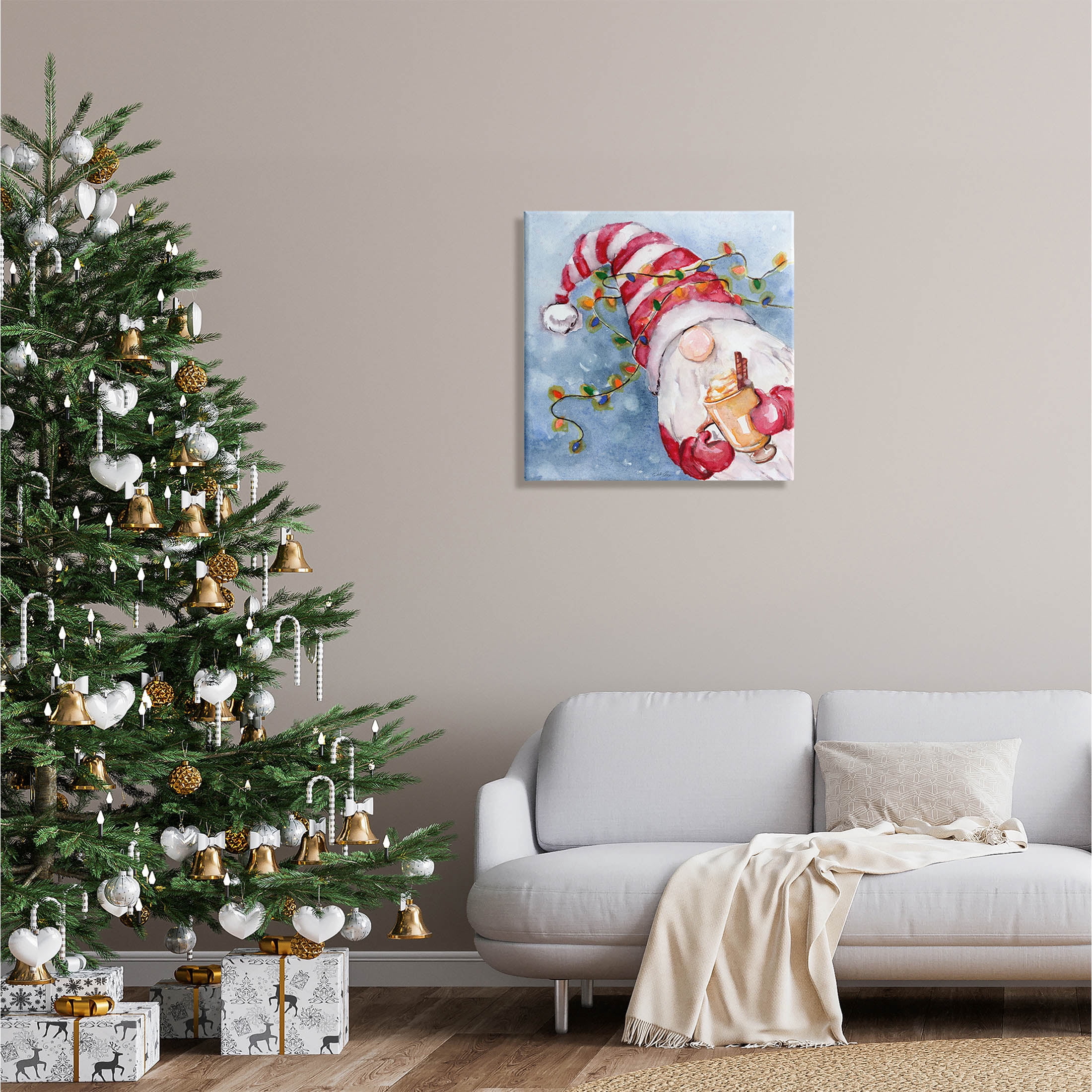 Stupell Industries Santa Gnome Holiday Lights Graphic Art Gallery Wrapped Canvas Print Wall Art, Design by Stella Chang