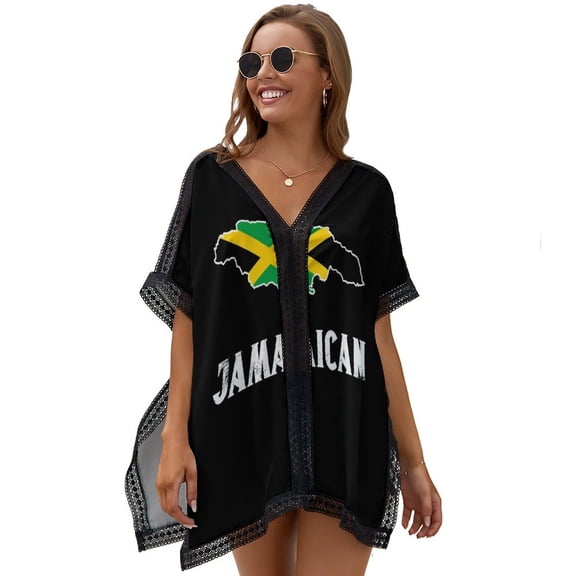 Map Jamaica Country Colors Jamaica Beach Cover Ups for Women Bathing Suit Cover Up Lace Bikini Swimsuit Coverup Beach Dress Shirt One Size