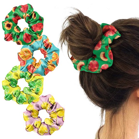 WIRESTER Set of 4pcs Scrunchies Hair Ties Headband Accessory - Fruits Citrus Lemon