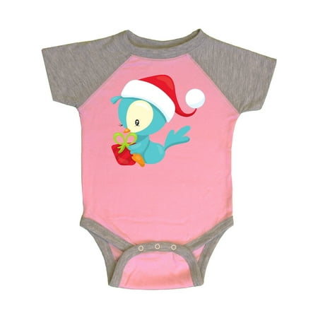 

Inktastic Christmas Bird Blue Bird Bird With Present Gift Baby Boy or Baby Girl Bodysuit