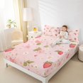thumbnail image 4 of Homewish Cartoon Cute Strawberry Queen Sheet Sets, Pink Cherry Blossoms Flat Sheet, Teens kids Girls Women Queen Fitted Sheet, Ultra Soft Bedroom Decor, 4 Pieces, 4 of 7