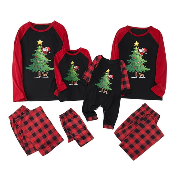 Odeerbi Christmas Pajamas for Family Holiday Long Sleeve Family Christmas Pajamas Matching Sets Dad Plaid Printed Tops Pants Set Two-Piece Sleepwear Xmas Family Matching PJs Set Multicolor