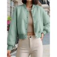 thumbnail image 4 of Women Cropped Jacket Wool Blend Varsity Short Pea Coats Long Sleeve Button Down Winter Casual Outerwear Light Green L, 4 of 6