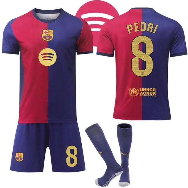 2024-2025 Barcelona Home Kids Adult New Football Shirt With Socks No.8 PEDRI