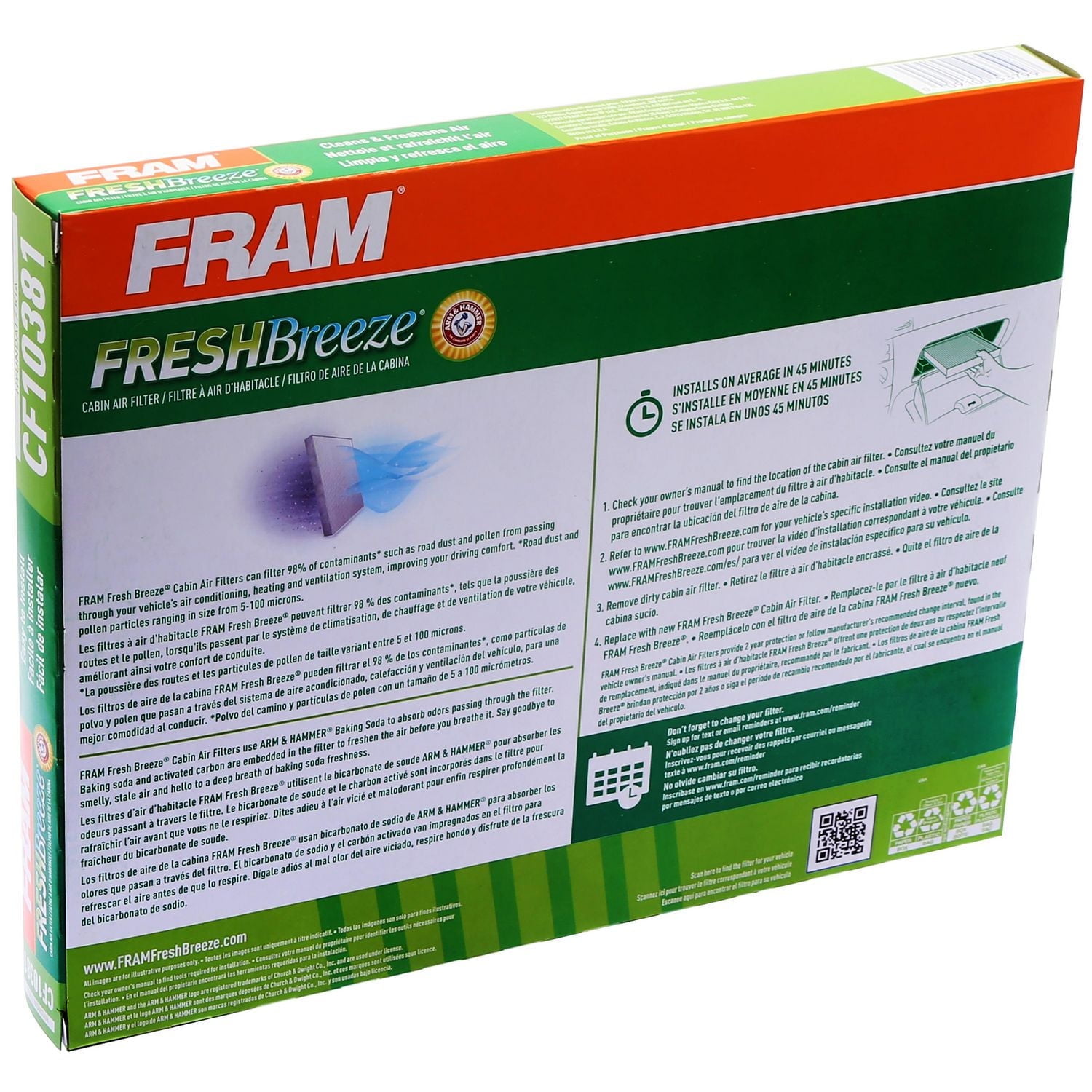 Filtre à air d’habitacle CF10381 Fresh Breeze de FRAM