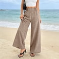 thumbnail image 4 of cocolona Womens Summer Casual Loose Wide Leg Pants Solid Color Elastic Waist Straight Beach Trousers, 4 of 5