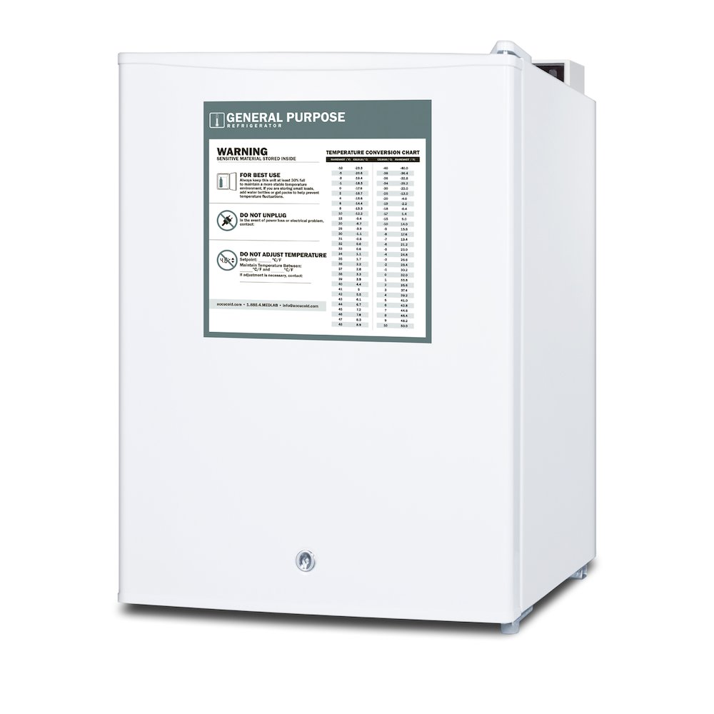 Compact general purpose all-refrigerator with automatic defrost, front lock, and digital thermostat