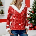 thumbnail image 5 of larppty Women's Faux Fur Trim V-Neck Sweater | Festive Christmas Graphic Long Sleeve Holiday Top (Red, L), 5 of 5