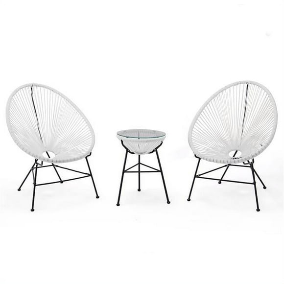 LeisureMod MCT29W Montara Modern Outdoor Acapulco Lounge Patio Set with Glass Top Table&#44; White - 3 Piece