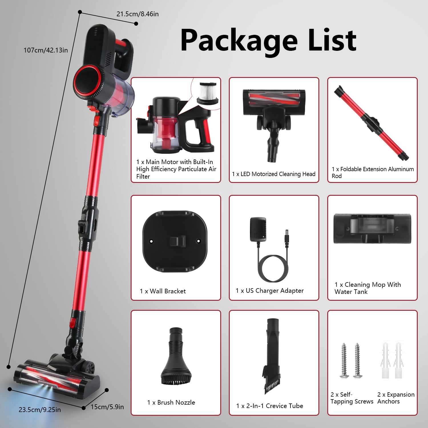 Battery Powered Cordless Vacuum Cleaner, Lightweight Upright Handheld Floor Vacuum