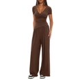 thumbnail image 2 of Women 2 Piece Lounge Fall Outfits Sets Neck Shirts and Wide Leg Pants Casual Matching Sets Coffee Color XS, 2 of 8