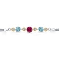 thumbnail image 2 of Gem Stone King 925 Sterling Silver and 10k Yellow Gold Red Created Ruby Blue Zircon and White Lab Grown Diamond Bracelet for Women (4.03 Cttw, Round 7MM and 6MM, 6.5/7/7.5 inch, Made in Italy), 2 of 4