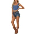 thumbnail image 2 of Inspire Chic Tops de mezclilla con corset para mujer, blusa sin mangas, bustier, top corto de jean, L azul, 2 of 6