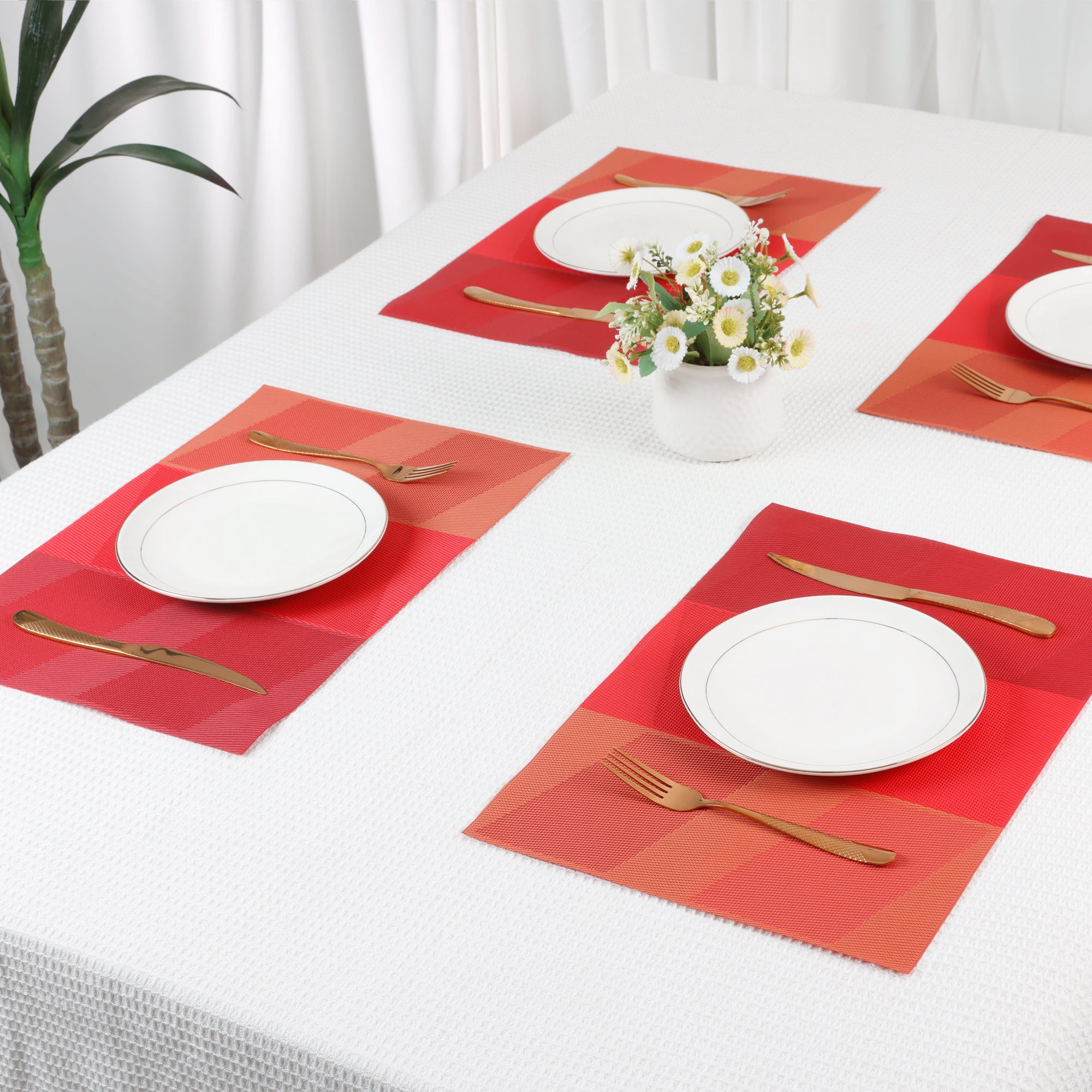 Unique Bargains Set of 6 Placemats for Dining Table Decor Wipeable Table Mat Red