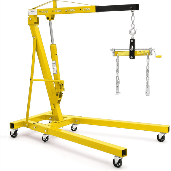 2 Ton Cherry Picker Engine Hoist w/ Load Leveler,Folding Engine Crane,4400lb Engine Hoist Lift, Heavy Duty Hydraulic Engine Shop Crane with 6 Casters Hydraulic Pump For Automotive Repair,Garage Use