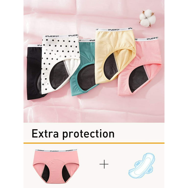 INNERSY Big Girls' Period Panties Menstrual Underwear for First Period  Starter 3-Pack (XL(14-16 yrs), Dot&Stripe) 