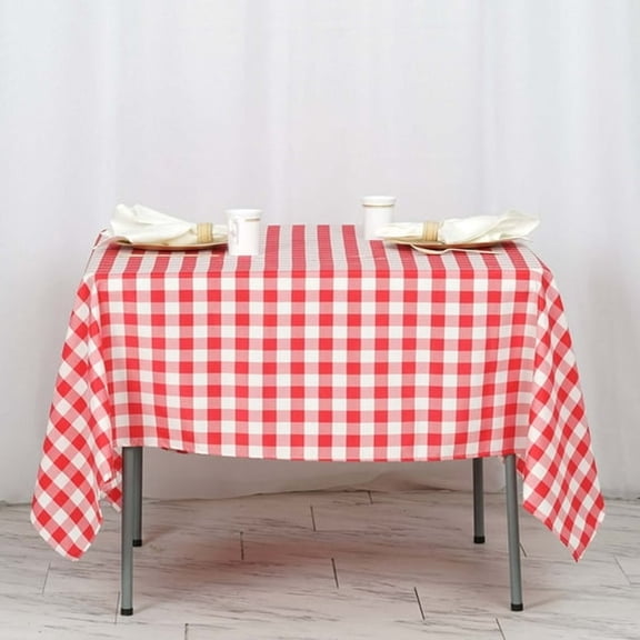 AUQ 70" Square Red & White Checkered Wholesale Gingham Polyester Linen Picnic Restaurant Dinner Tablecloth for Party,Bbq and Dining Tables