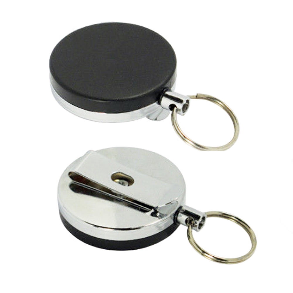 Black Round Key Reel Retractable Recoil Ring Keyring Belt Clip 