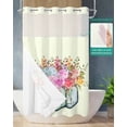 thumbnail image 2 of No Hook Shower Curtain with Snap in Liner, Beige Wood Texture Flower Pattern Hotel Shower Curtains for Bathroom, Washable Shower Curtain Liner Set with Mesh Top Window, 36"x78", 2 of 6