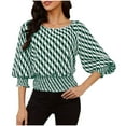 thumbnail image 2 of TMOYZQ Women's Crop Top Striped Crew Neck Short Sleeve Blouse Shirred Ruffle Peplum Blouse Tops, 2 of 9