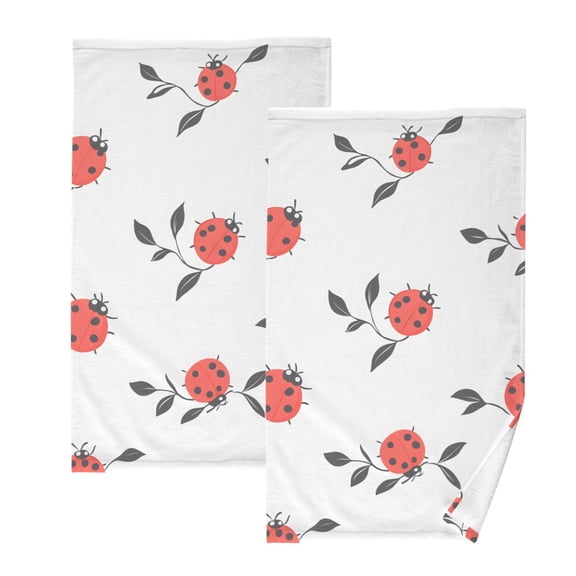 Ryvnso Ladybugs Leaves Cotton Hand Towels Sets Face Towel 2 PCs Bathroom Decorative