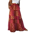 thumbnail image 1 of Falda larga plisada con estampado floral bohemio para mujer, falda de playa, falda informal, 1 of 6