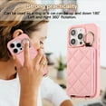 thumbnail image 4 of Back Case for iPhone 15, Stylish Slim Fit Card Holder Kickstand Finger Ring Crossbody Strap, PU Leather + TPU Durable Shockproof Protective Phone Case Cover for Women Girls - Pink, 4 of 6