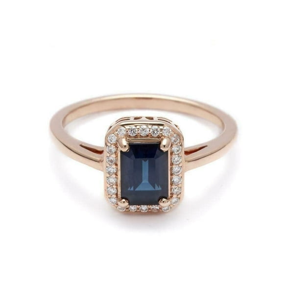 HeartsAndYou 1ct Natural Blue Sapphire & Diamond Ring 100% REAL 14k SOLID Rose Gold Halo