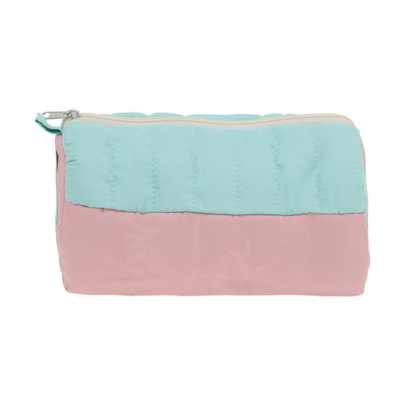 Unique Bargains 1 Pc Embroidered House Style Drawstring Makeup Bag for Vacation Pink Blue Corduroy