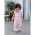 thumbnail image 4 of BemeyourBBs Toddler Baby Girls Littler Sister Outfit Summer Clothes Gingham Plaid Smocked Romper Overalls Lil Sis Letter Embroidery Sleeveless Square Neck Wide Legs Long Pants Jumpsuit Overalls, 4 of 9