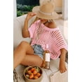 thumbnail image 2 of Womens Summer Scoop Neck Short Sleeve Sweater Casual Crochet Hollow Out Knit Tops Pullover Shirts Beach Pink S, 2 of 4