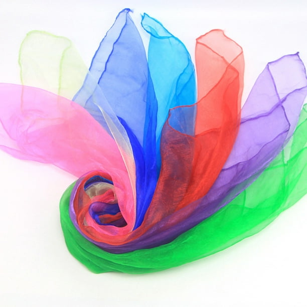 12Pcs Candy Color Square Artificial Silk Dance Scarves Magic Juggling Props  