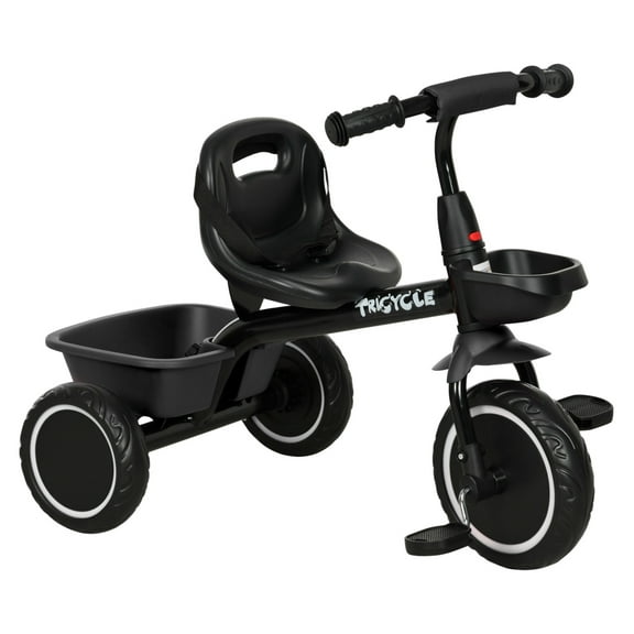 Qaba Tricycle for Toddlers Age 2-5 with Adjustable Seat, Toddler Bike with Storage Baskets for Girls and Boys, Black