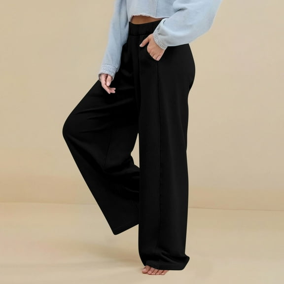 Makaor Baggy Sweatpants for Women with Pockets Wide Leg Solid Loose Trousers with Elastic Waist Black 2XL