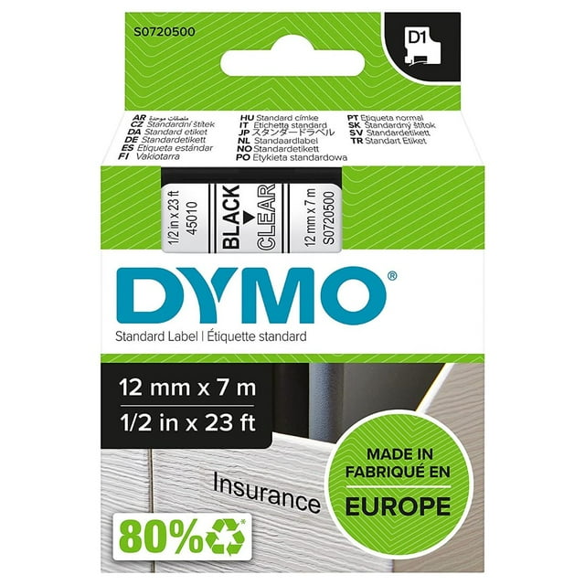 Cinta de etiquetado estándar D1 45010 Dymo Cinta D1 1/2 pulgadas de ancho x 23 pies de largo 1 Cartucho