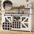 thumbnail image 5 of PUKAMI 55" Farmhouse Coffee Bar with LED Lights, Coffee Bar Cabinet with Storage and Hutch, Wine Bar with Sliding Barn Door & Wine and Glass Rack for Living Room, Kitchen (White), 5 of 16