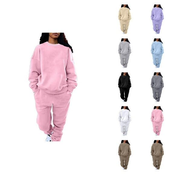 Track Suits for Women Set Plain Crewneck Sweatshirt and Jogger Sweatpants 2 Piece Matching Sweatsuit Lounge Set