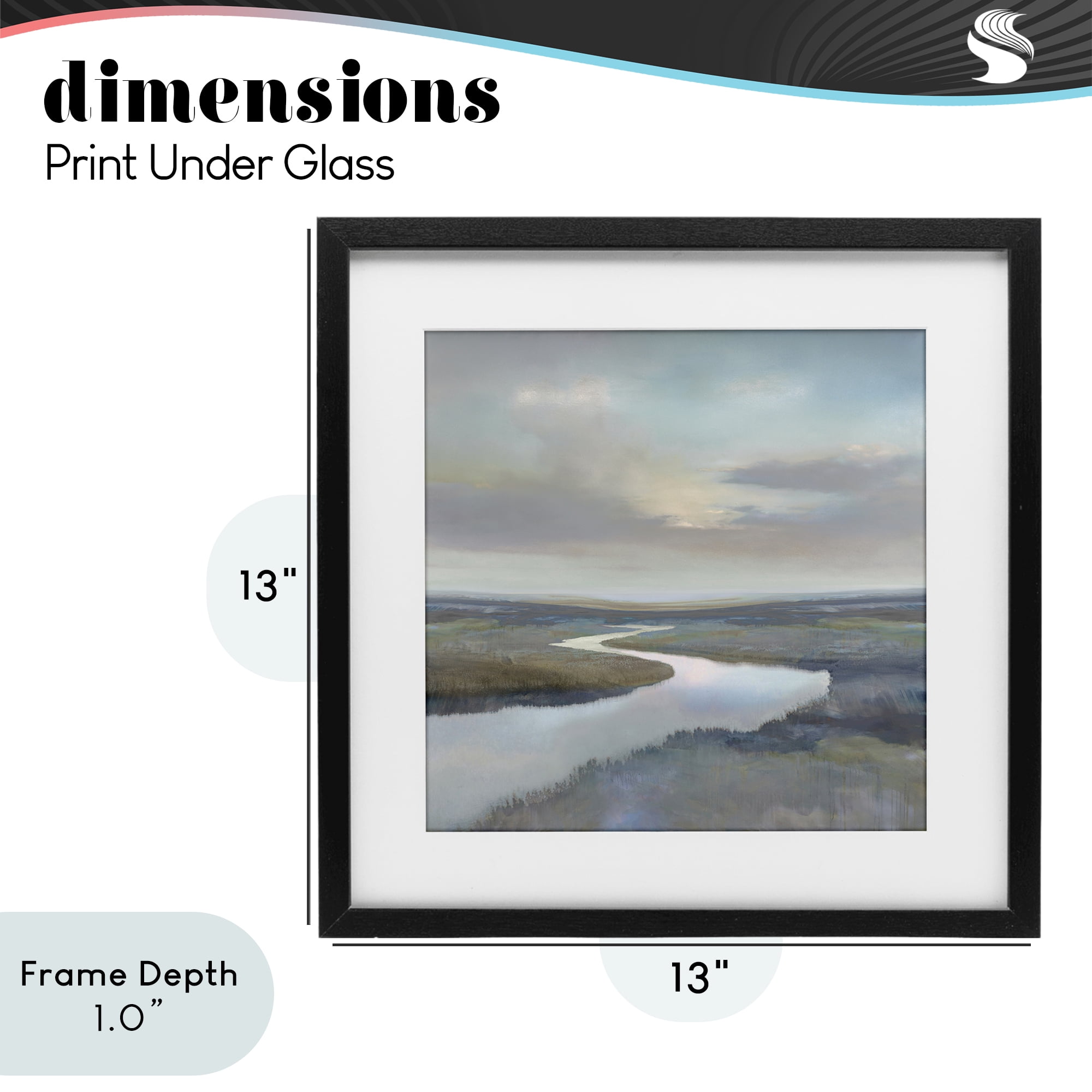 Stupell Industries Calm Riverbend in Greys Black Framed Print Under Glass, design by Christy McKee
