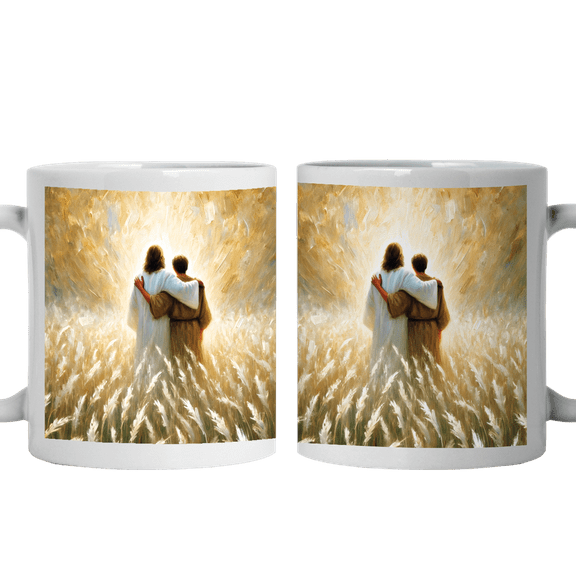 Lotusprinthandmade Jesus and Man Christian White Ceramic Mug (11oz) (Made In US), Faith-based Coffee Mug, Christian-themed Drinkware