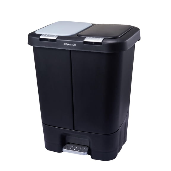 Step N’ Sort 40L Dual Trash & Recycling Bin – 2 x 20L Kitchen Garbage Can, Hands-Free Step Pedal, Dual Lid Opening, Soft-Close Lid, Removable Inner Bins, Black
