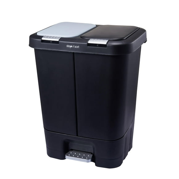 Step N’ Sort Poubelle double 40 L pour déchets et recyclage – 2 x 20 L, poubelle de cuisine avec pédale mains libres, double ouverture, couvercle à fermeture douce, bacs amovibles, noir