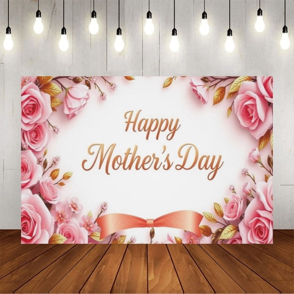 Wall Background Festival Party Decoration Activity Photo Booth Backdrop Props Happy Mother’s Day with Light Floral (1) 5x3 ft