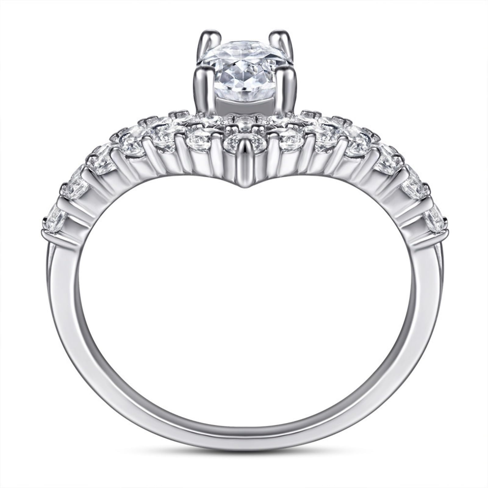 SFTING S925 Sterling Silver 1CT Oval Cut Slight V Shape Engagement Wedding Rings for Women Half Pave Eternity Band Size 9