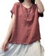 thumbnail image 1 of V Cuello Blusas para las Mujeres, de Moda Retro Bordado Cuello Redondo Cinco Cuartos de Manga para el Uso Casual, 1 of 2