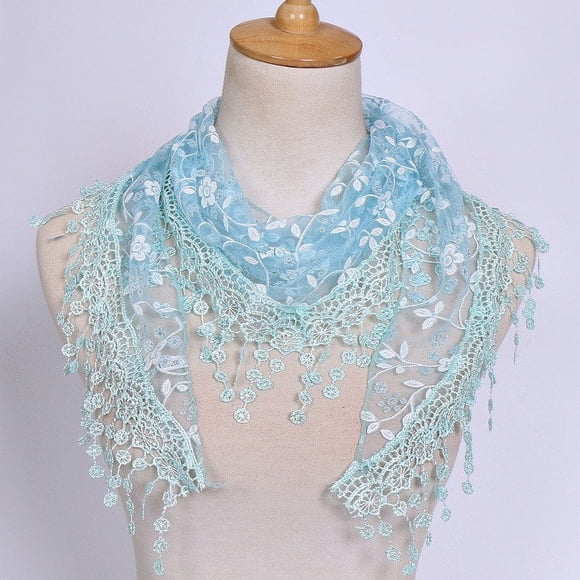 Lace Tassel Wrap Scarf Floral Women Scarf Sheer Shawl Scarf