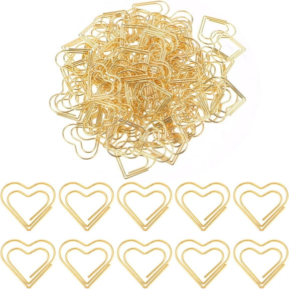 120Pcs Heart Paper Clips, Gold Love Small Paper Clips for Office Supplies