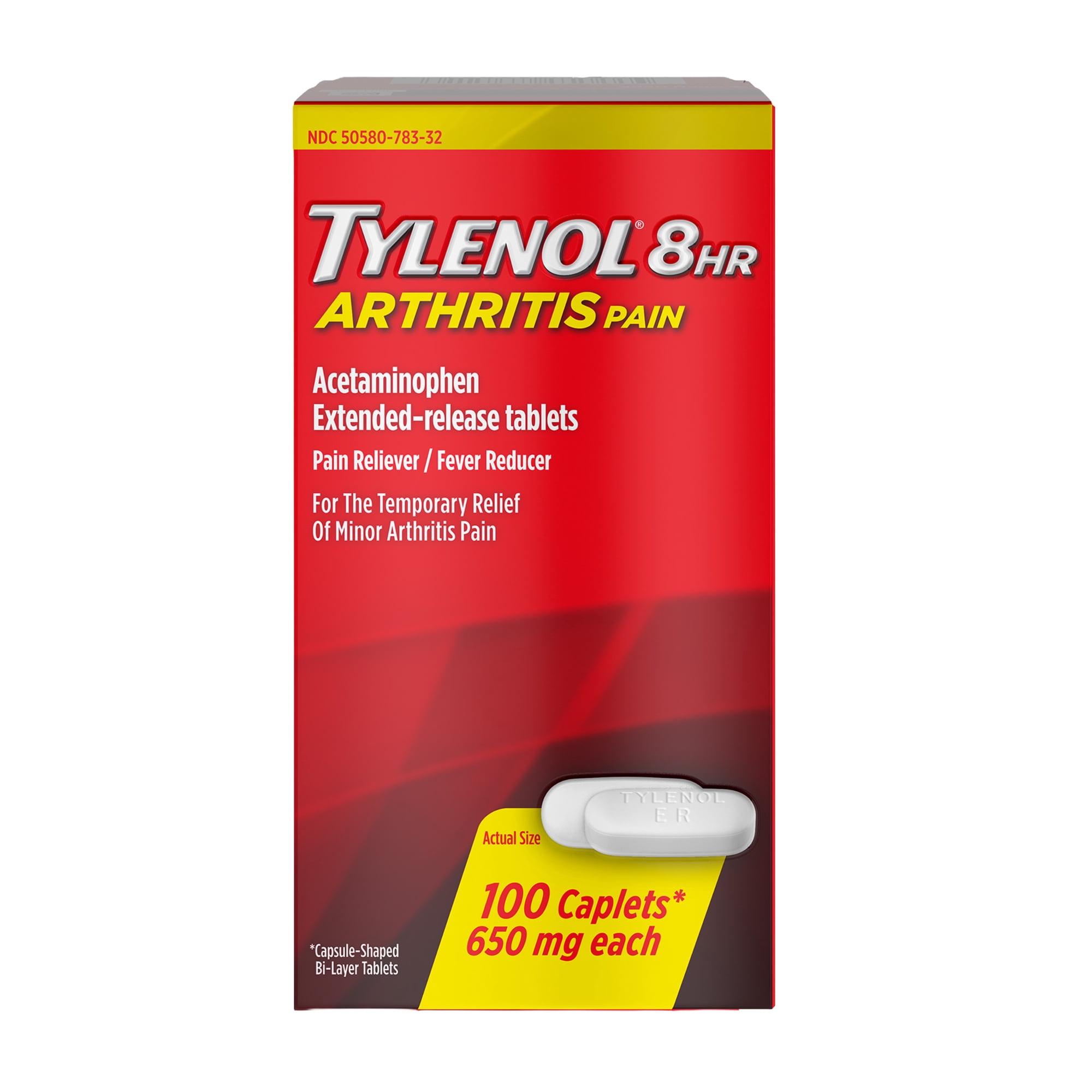 Tylenol 8 Hour Arthritis Fast, Strong Pain Relief, Acetaminophen 650 mg Extended Release, 100 Count