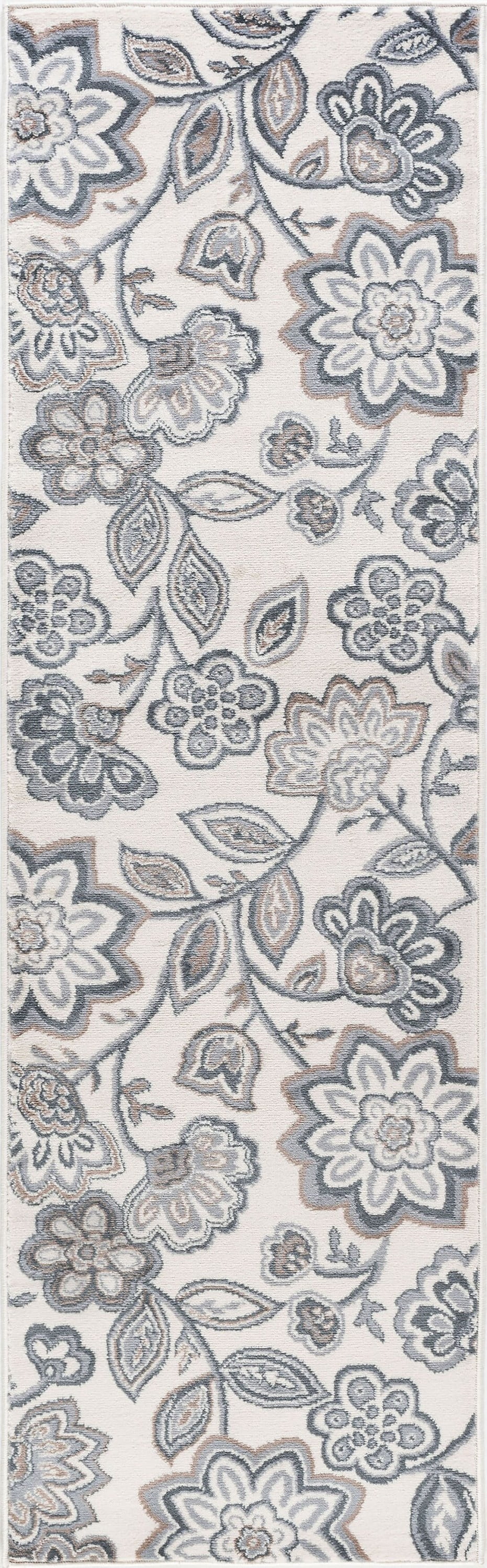 Madison Transitional 2' x 7' Cream and Gray Polypropylene Indoor Area Rug